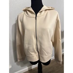 Target Women Cream Ribbed Full Zip Hoodie Sweatshirt Size XL